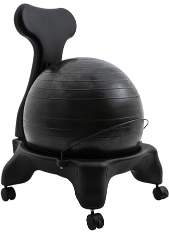 Champion Sports Exercise Ball Chair: FitPro Balance Ball Chair with Wheels and Back Support for Home or Office Use - Includes Hand Pump - Black