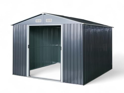 ALEOS. Gartenhaus Geräteschuppen 9m² 279x324cm aus verzinktem Stahlblech anthrazit Metall mit Doppelschiebetür Türhöhe 170cm Schuppen Gartenhaus