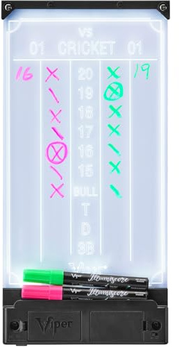 Viper Illumiscore See-Through Illuminated Back-Lit Dry Erase Dart Scoreboard, Standard (15.50 L x 7.50 W), Black/Clear
