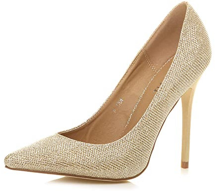 Ajvani Womens Ladies high Heel Pointed Court Smart Party Work Shoes Pumps, 5 UK, Gold Shimmer Glitter