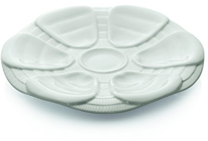 getgastro Plato de ostras de porcelana para 6 ostras de 25 cm de diámetro, accesorios para restaurante, hotel, gastronomía, placa de ostras en diseño clásico, plato para servir mariscos, sushi o tapas