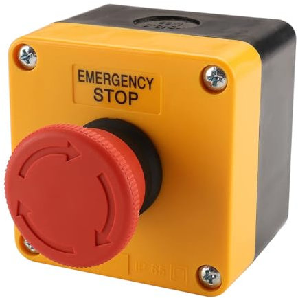 Baomain Red Sign Emergency Stop Switch Push Button, Weatherproof Push Button Switch with Box, 10A 660V 1NO 1NC