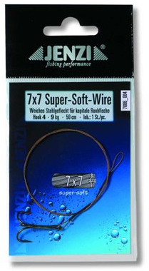 JENZI Powerflex 7x7 Super-Soft-Stahlvorfach mit Drilling, Haken 2, 12 Kg 50 cm