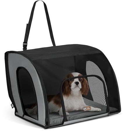 K&H Pet Products Enclosed Dog Car Seat, Travel Safety Carrier for Pets, Dog Travel Car Seat, Soft-Sided Covered Cat Carrier, Washable Pad, Multiple Entrances, Mesh Windows - Medium 24 X 19 X 17in