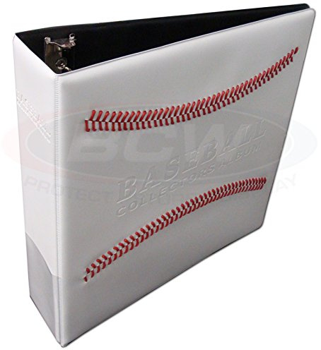 BCW 3-Inch Baseball Collectors Album – White Baseball Stitch Binder | Holds Up to 90 Pages | Heavy Duty D-Ring Baseball Card Binder for Trading Cards