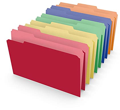 Staples Heavyweight File Folders, Legal Size, 3‑Tab, Assorted Colors, Durable Paper Stock, 50/Box