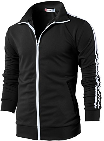H2H Mens Basic Track Jacket - Slim Fit Side Taping Sportswear Urbanwear Streetwear Top BLACK US L/Asia XL (CMOJA0103)