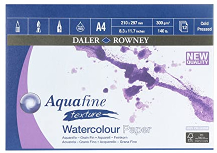 Daler Rowney GDAAGPA4 Aquafine Aquarellblock für Künstler, A4, 12 Blatt, 300 g/m², nicht Oberfläche, Weiß