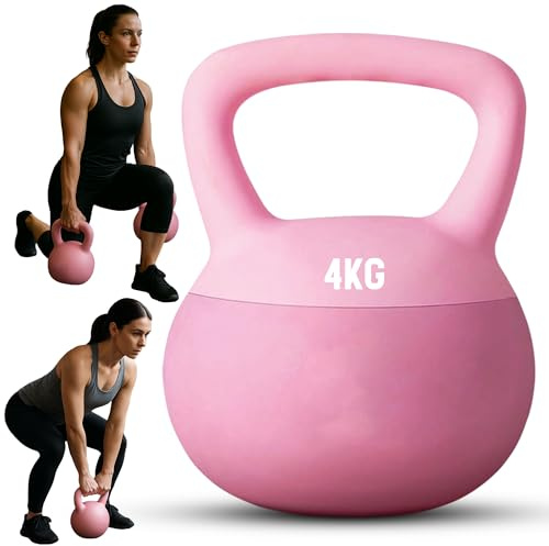 Soft Kettlebell 4kg 5kg 6kg Kettle Bells Iron Sand Filled Non Slip Handle Weight for Fitness Exercise Workout Home Gym Strength Training Bodybuilding Weight Lifting (Pink, 4kg)