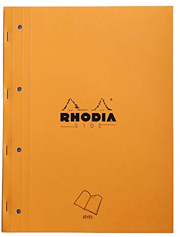 RHODIA 118015C - Bloc-Notes Agrafé Coté Side Orange - A4 - Grands Carreaux Seyès - 80 Feuilles Détachables Perf.4 Trous - Papier Clairefontaine Blanc 80 g/m² - Couverture Souple et Résistante - Basics
