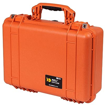 PELI 1500 Waterproof Case for DSLR, SLR, Lenses, Camera and Drones, IP67 Watertight, 40L Capacity, Made in Germany, No Foam, Orange