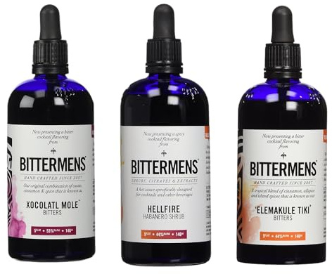 Bittermens Best Sellers Bundle: Xocolatl Mole, Hellfire Habanero, Elemakule Tiki, 5oz - All Natural Bitters to Make Your Cocktail a Modern Classic