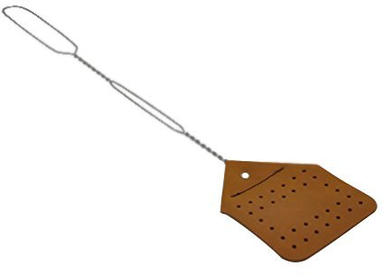 Hope Woodworking Leather Fly Swatter Set (1 Pack) – 17” Amish-Made Fly Swat w/Real Leather Paddle – Fly Swatters Multi Pack w/Metal Handle – Bug Swatter, Mosquito Swatter, Wasp Swatter (Brown)