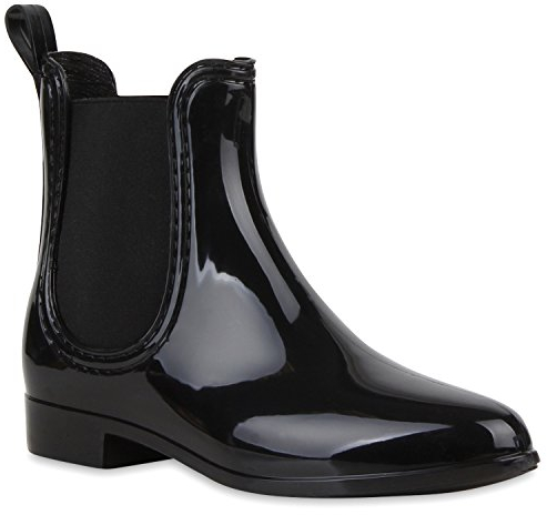 Bequeme Stiefeletten Damen Chelsea Boots Gummistiefel Lack Schuhe 118462 Schwarz 39 Flandell