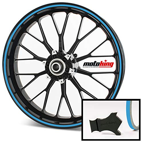 Motoking Felgenrandaufkleber mit Montagetool für Ihr Motorrad / 6 mm/für 10 bis 25 / Farbe wählbar - Hellblau glänzend