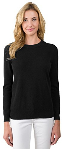 JENNIE LIU Women's 100% Pure Cashmere Crew Neck Sweater, Tight Knit Cozy Soft Hand Washable Long Sleeve Pullover (Medium, Black)