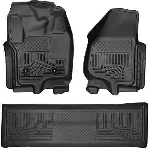 Husky Liners Weatherbeater Floor Mats | Fits 2012-2016 Ford F-250/F-350 Crew CAB ONLY with Drivers Side Foor Rest & Without Manual Transfer Case Shifter | Front & 2nd Row, 3-pc Black - 99711