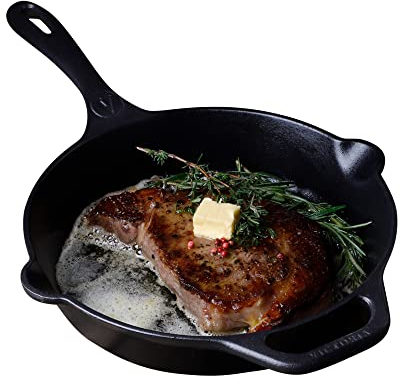 VICTORIA Padella in Ghisa Stagionata Induzione da 25 cm, Adatta per, Fuoco, Barbecue, Forno, Vetroceramica e Gas, Cast Iron Skillet Senza Sostanze Tossiche, Senza PTFE e PFOA