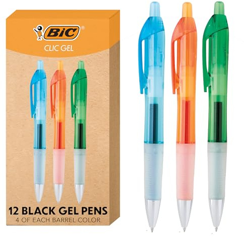BIC Intensity Clic Black Gel Pens, Medium Point (0.7mm), 12-Count Pack, Retractable Gel Pens With Comfortable Grip (packaging may vary)