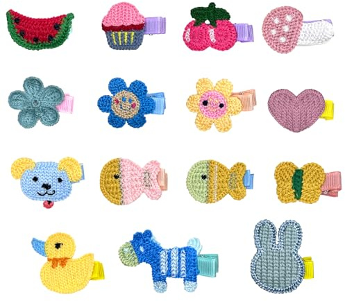 Rimobul 15 PCS Handmade Crocheted Animal Theme Mini Hair Clips for Kids (Animal Theme)