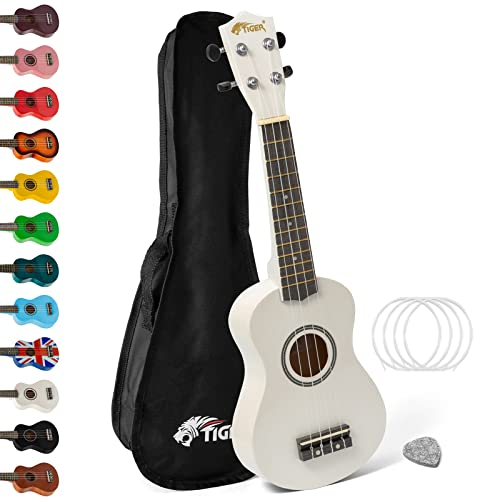 Tiger UKE7-WH Sopran Ukulele mit Tasche - für Anfänger - Weiß