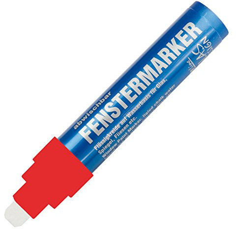 Kreul 42905 – fönstermarkör, flytande kritstift för kreativ design på kakel, folie, glas och spegel, lösningsmedelsfri, ljusbeständig och snabbtorkande, stark tjocklek ca 15 mm, röd