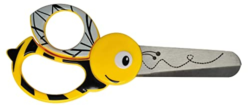 Fiskars Forbici per bambini a forma di ape, A partire da 4 anni, Lunghezza: 13 cm, Per destrorsi e mancini, Lama in acciaio inossidabile/Impugnature in plastica, Giallo, 1003747