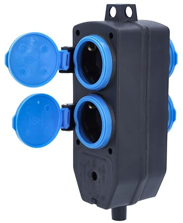 as - Schwabe 4-Fach Verteilersteckdose – Stromverteiler 230 V / 16 A mit Klappdeckel – Mehrfach-Verteilersteckdose für Außenbereich & Baustellen geeignet – IP44 – Made in Germany, 60600