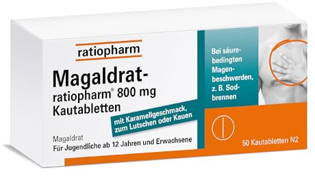 Magaldrat-ratiopharm 800 mg Kautabletten: Schnelle Linderung bei Sodbrennen und säurebedingten Magenschmerzen mit dem Wirkstoff Magaldrat. Leicht anzuwenden. 50 Kautabletten