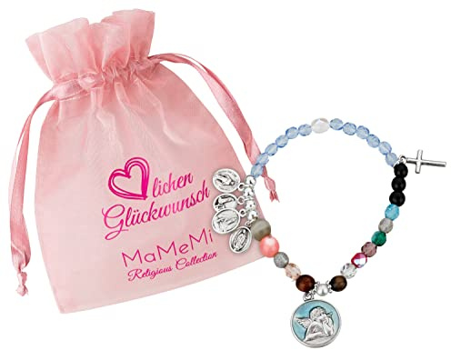 Pulsera de la vida de María de hermosas perlas de vidrio y colgantes/MARIENA f, 26,46 cm (circa), Cuero, Perla