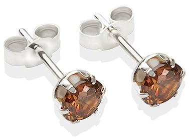 Sterling silver 5mm Brown CZ crystal stud earrings. Gift box