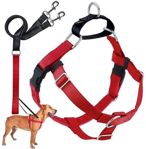 2 Hounds Design Freedom No Pull Dog Harness, Adjustable Harness and Leash Set, 1 MD, Red
