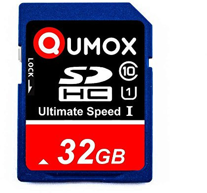 QUMOX 32GB Tarjeta SDHC de Memoria de Clase 10 UHS-I, Alta Velocidad, Velocidad de Escritura de hasta: 40MB/S, Velocidad de leído de hasta: 80MB/S