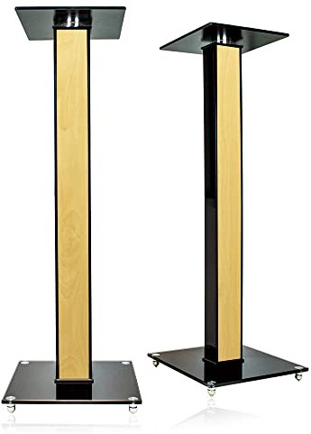 minify BS03 Exklusive Boxenständer in schwarzem Hochglanz mit Dekoreinlage -Ahorn-