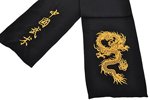 ShenLong Cinturón de Kung Fu Dragón Bordado, Clásico - Negro y Dorado