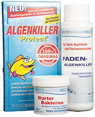Faden-ALGENKILLER STARTERSET - Hochwirksam gegen Fadenalgen & Schmieralgen - bekämpft sofort und Schützt langfristig vor Bewuchs - Top Oberflächenschutz mit erhöhtem Sauerstoffgehalt - für 10.000 L