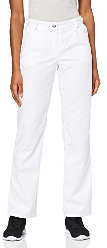 BP 1647-400-21-36s - Pantalones para mujer, con pliegues en la cintura y bolsillos, mezcla de tela de 215,00 g/m², color blanco, 36s