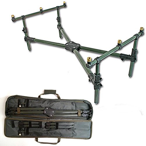 NGT Deluxe Cross Rod Pod & Padded Carry Case - Aluminium Fishing Rod Storage Rack - Green - 78cm (L) x 39cm (W) x 39cm (H) - Outdoor Use