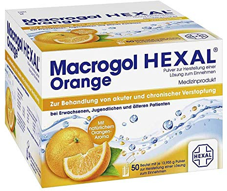 Macrogol HEXAL® Orange | 50 St | Wirksame Hilfe bei chronischer Verstopfung | Wirkt sanft | Angenehmes Orangen-Aroma