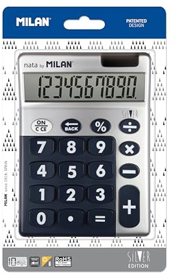 Milan 159906SLBBL - Calculadora, 10 dígitos, color plata y azul