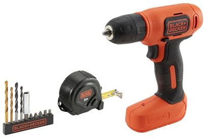 Black+Decker + Decker BDCD8GPA-QW – Bohrschrauber Ultra Kompakt 7.2 V 1.5 Ah Lithium mit 11 Zubehören und Tragetasche