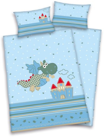 Herding Baby Best Kleinkinder-Bettwäsche-Set, Jana Drache Wendemotiv, Bettbezug 100 x 135 cm, Kopfkissenbezug 40 x 60 cm, Baumwolle/Renforcé, Blau