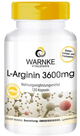 L-Arginin Kapseln - 3600mg L-Arginin-HCl pro Tagesdosis - 120 Kapseln - hochdosiert - vegan | Warnke Vitalstoffe - Deutsche Apothekenqualität