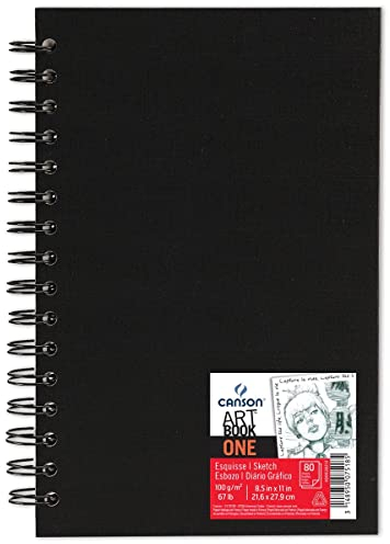 CANSON Art Book One, Skizzenbuch, Leichte Körnung, 100g/m², an der langen Seite Spiralgebundenes Buch, Hardcover, 21,6 x 27,9 cm, Weiß, 80 Blatt