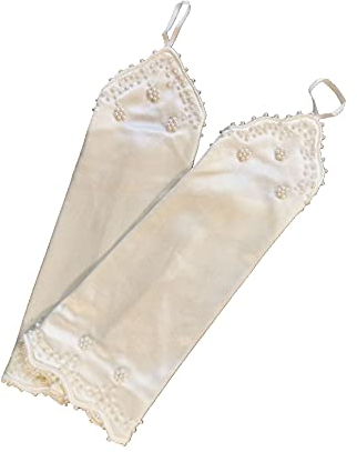 LadyMYP© Schöne Brauthandschuhe/Stulpen mit Perlen und Fingerschlaufe, fingerlos, weiß & ivory (hellcreme, elfenbein) 27 cm, (ivory (hellcreme))