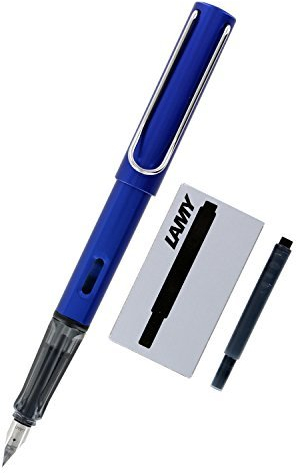 Lamy AL-Star Fountain Pen, Medium Nib + 5 Black Ink Cartridges (Blue)