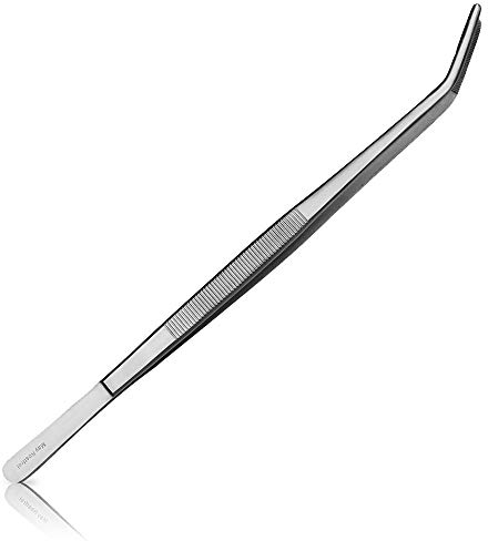 May - Pinze cucina professionale - Pinze da cucina - Pinzette cucina - Pinze per barbecue - Pinzetta per Impiattare - Con punta piegata - Acciaio inossidabile - 30 cm