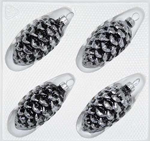 4 TLG. Glas-anninkanna set i högglans-svart-silver-ornament nyhet – julgranskulor – julsmycke – julgransprydnad