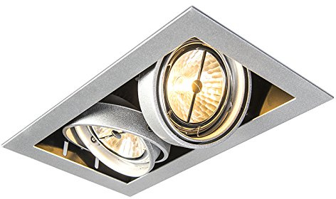 Qazqa Einbaustrahler, Einbauleuchte - Oneon - Silber Farbe, max. 50W, Geeignet für LED, 12v-an-additional-transformer-is-requiredV, 34.3cm, Rechteckig, 2-flammig, Ideal als Flur, Küche lampe