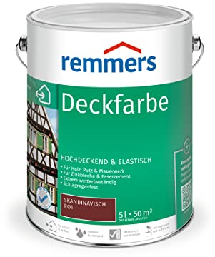 Remmers Vernice coprente rosso scandinavo, 5 litri, smalto a base d'acqua per interno ed esterno, pittura protettiva dagli agenti atmosferici per legno, sottofondi minerali e molti altri tipi di supporto